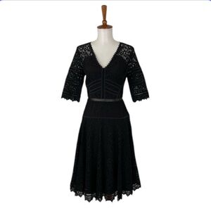Rebecca Taylor Lace Dress Women’s 4 Black V-Neck‎ Short Sleeve A-Line
